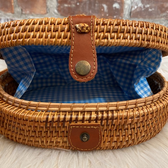 Oval Woven Rattan Bag with Long Leather Strap - Picture 8 of 16